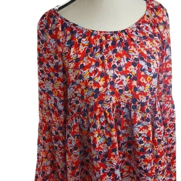 Copper Key Womens Size S Blouse Red Multicolor Floral Long Sleeve Boho Peasant - Picture 3 of 7